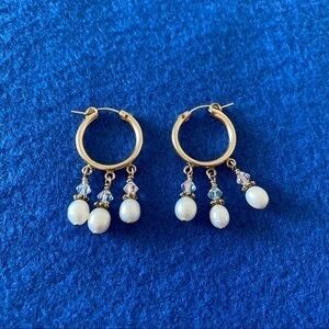 Sundance 14k Yellow Gold Freshwater Pearl Drop Huggie Hoop Tassel Earring…